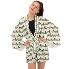 Bullfinches On The Branches Long Sleeve Kimono by SychEva