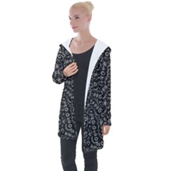 Black And White Modern Intricate Ornate Pattern Longline Hooded Cardigan by dflcprintsclothing