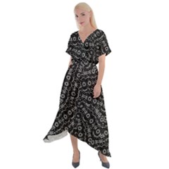 Black And White Modern Intricate Ornate Pattern Cross Front Sharkbite Hem Maxi Dress by dflcprintsclothing