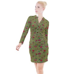 Red Cherries Athletes Button Long Sleeve Dress by SychEva