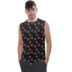 Medium Red Christmas Poinsettias On Black Men s Regular Tank Top by PodArtist