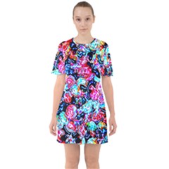 Neon Floral Sixties Short Sleeve Mini Dress by 3cl3ctix