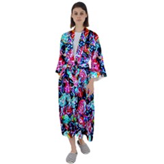 Neon Floral Maxi Satin Kimono by 3cl3ctix