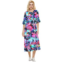 Neon Floral Double Cuff Midi Dress by 3cl3ctix