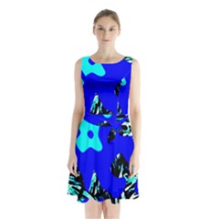 Abstract Tropical Sleeveless Waist Tie Chiffon Dress by 3cl3ctix