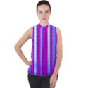 Warped Stripy Dots Mock Neck Chiffon Sleeveless Top View1