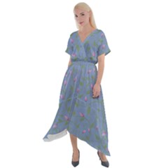 Curly Flowers Cross Front Sharkbite Hem Maxi Dress by SychEva