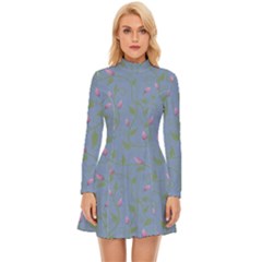 Curly Flowers Long Sleeve Velour Longline Dress by SychEva