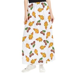 Oak Leaves And Acorns Maxi Chiffon Skirt by SychEva