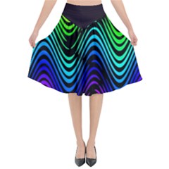 Abstract Rainbow Curves Pattern Flared Midi Skirt by Casemiro