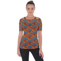 Pumpkin In Pumpkin Shoulder Cut Out Short Sleeve Top by SychEva