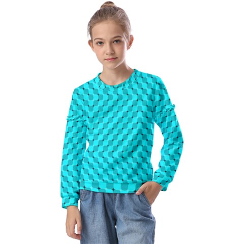 Illusion Waves Pattern Kids  Long Sleeve Tee With Frill  by Sparkle