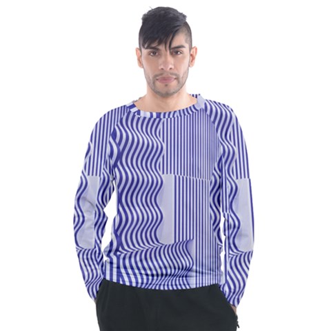 Illusion Waves Pattern Men s Long Sleeve Raglan Tee by Sparkle