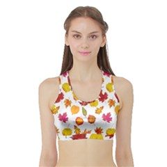 Watercolor Autumn Leaves Sports Bra With Border by SychEva