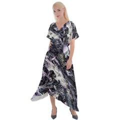 Reticulated Nova Cross Front Sharkbite Hem Maxi Dress by MRNStudios