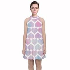 Multicolored Hearts Velvet Halter Neckline Dress  by SychEva