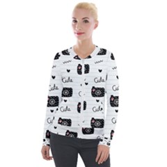 Cute Cameras Doodles Hand Drawn Velvet Zip Up Jacket by Sapixe