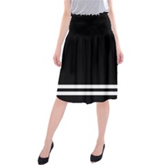 Two Lower Horizontal White Stripes On Black Midi Beach Skirt by VernenInk