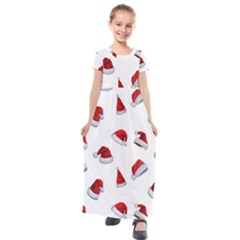 Red Christmas Hats Kids  Short Sleeve Maxi Dress by SychEva