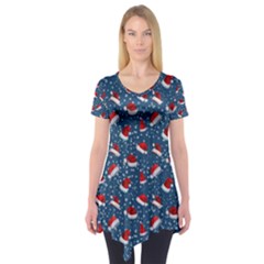 Blue Christmas Hats Short Sleeve Tunic  by SychEva