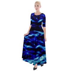 Blue Waves Abstract Series No8 Half Sleeves Maxi Dress by DimitriosArt