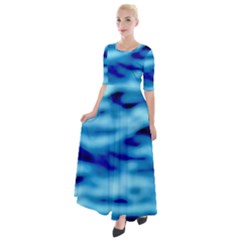 Blue Waves Abstract Series No4 Half Sleeves Maxi Dress by DimitriosArt