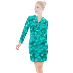 Light Reflections Abstract No9 Turquoise Button Long Sleeve Dress by DimitriosArt