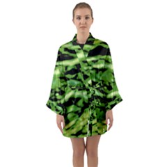 Green  Waves Abstract Series No11 Long Sleeve Satin Kimono by DimitriosArt