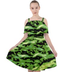 Green  Waves Abstract Series No11 Cut Out Shoulders Chiffon Dress by DimitriosArt