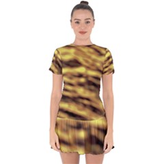 Yellow  Waves Abstract Series No10 Drop Hem Mini Chiffon Dress by DimitriosArt