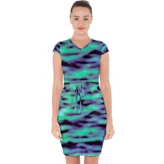 Green  Waves Abstract Series No6 Capsleeve Drawstring Dress  by DimitriosArt