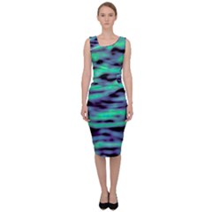 Green  Waves Abstract Series No6 Sleeveless Pencil Dress by DimitriosArt