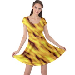 Yellow  Waves Abstract Series No8 Cap Sleeve Dress by DimitriosArt