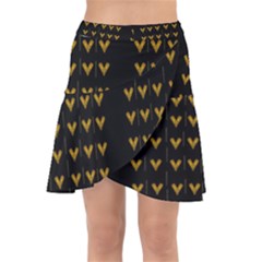 Golden Hearts On Black Freedom Wrap Front Skirt by pepitasart