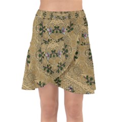 Wood Art With Beautiful Flowers And Leaves Mandala Wrap Front Skirt by pepitasart