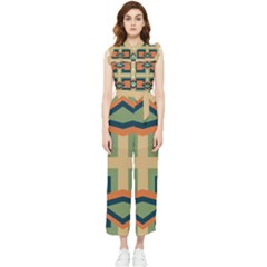 Abstract Pattern Geometric Backgrounds   Women s Frill Top Jumpsuit by Eskimos