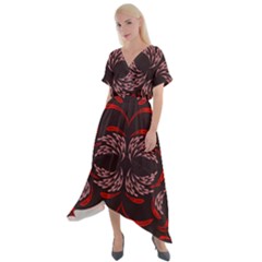 Floral Folk Damask Pattern Fantasy Flowers Floral Geometric Fantasy Cross Front Sharkbite Hem Maxi Dress by Eskimos