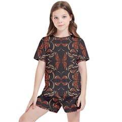 Floral Folk Damask Pattern Fantasy Flowers Floral Geometric Fantasy Kids  Tee And Sports Shorts Set by Eskimos