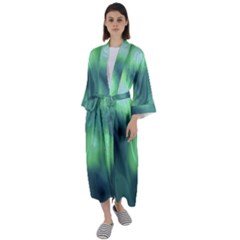 Green Vibrant Abstract Maxi Satin Kimono by DimitriosArt