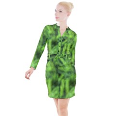 Green Abstract Stars Button Long Sleeve Dress by DimitriosArt