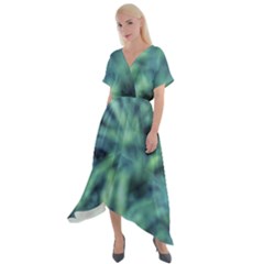 Blue Abstract Stars Cross Front Sharkbite Hem Maxi Dress by DimitriosArt