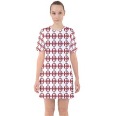 Red And Whie And Black Abstact Print Sixties Short Sleeve Mini Dress by SeaworthyClothing