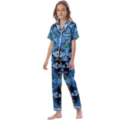 Rare Excotic Blue Flowers In The Forest Of Calm And Peace Kids  Satin Short Sleeve Pajamas Set by pepitasart