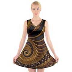 Shell Fractal In Brown V-neck Sleeveless Dress by SomethingForEveryone