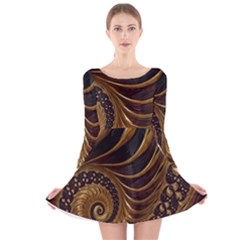 Shell Fractal In Brown Long Sleeve Velvet Skater Dress by SomethingForEveryone