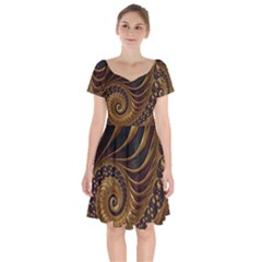 Shell Fractal In Brown Short Sleeve Bardot Dress by SomethingForEveryone