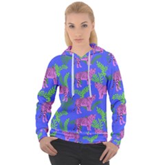 Pink Tigers On A Blue Background Women s Overhead Hoodie by SychEva