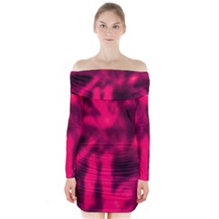 Purple Abstract Stars Long Sleeve Off Shoulder Dress by DimitriosArt