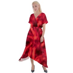 Cadmium Red Abstract Stars Cross Front Sharkbite Hem Maxi Dress by DimitriosArt