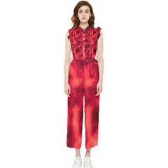 Cadmium Red Abstract Stars Women s Frill Top Jumpsuit by DimitriosArt